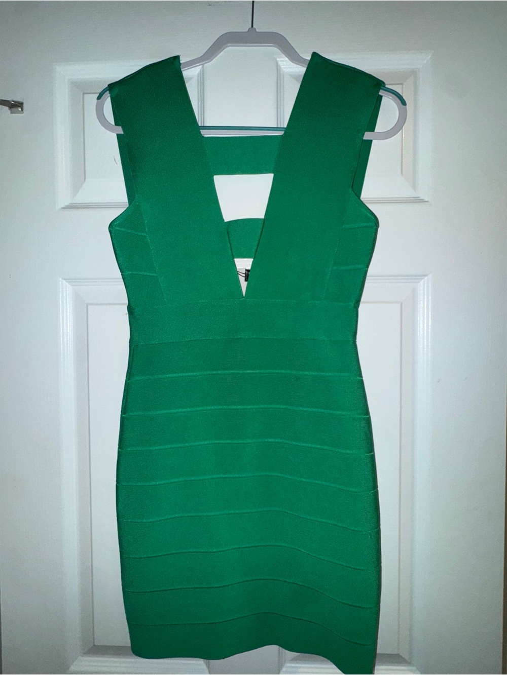 Herve Leger Emerald Green V-Neck Bandage Mini Dress
